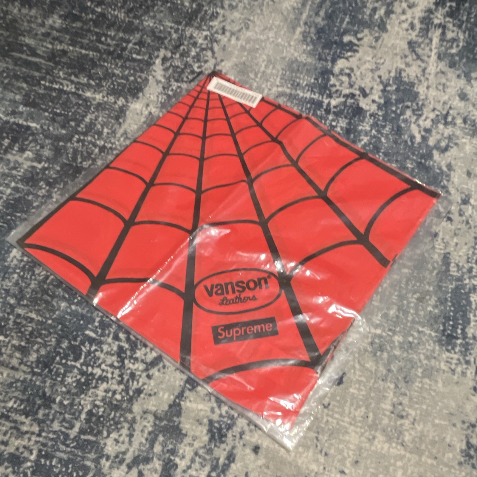Supreme x Vanson Red/Black Spiderweb Logo Print Bandana Scarf