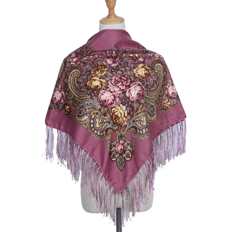 Ethnic Style Shawl Print Square Scarf Cotton Scarf Retro Tassel Shawl Women