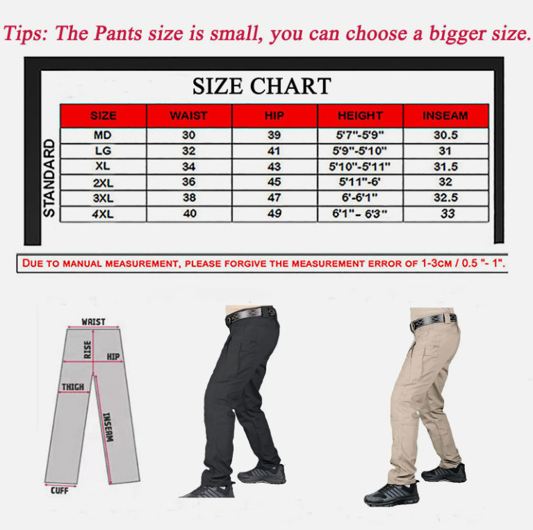 Mens Cargo Pants Work Combat Pants Outdoor Hiking Waterproof Trousers Tactical