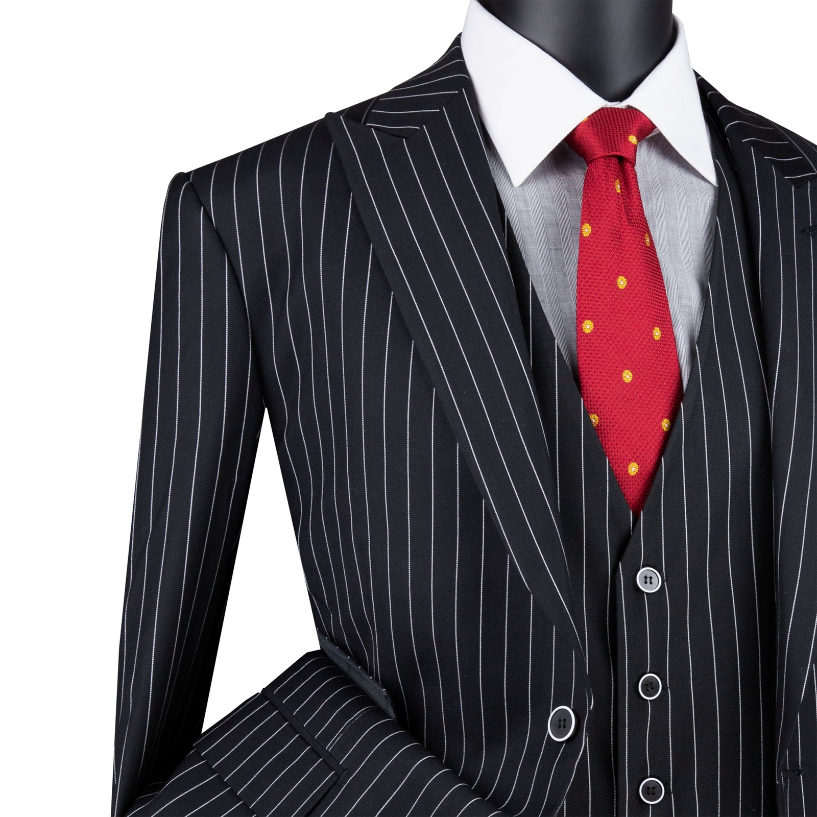 VINCI Men’s Black Gangster Stripe 3-Piece Classic-Fit Suit – NEW