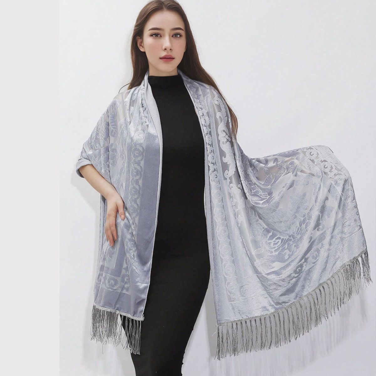 Velvet Tassel Scarf Ethnic Style Long Shawl Wrap Women Qipao Cape Warm Cover