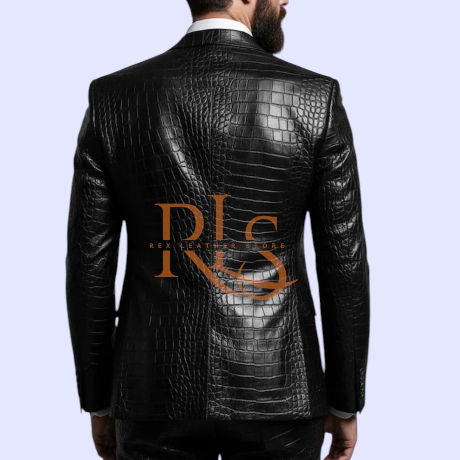 Men’s 3 Piece Black Crocodile Print Leather Set Of Pant, Vest & Coat Causal Set