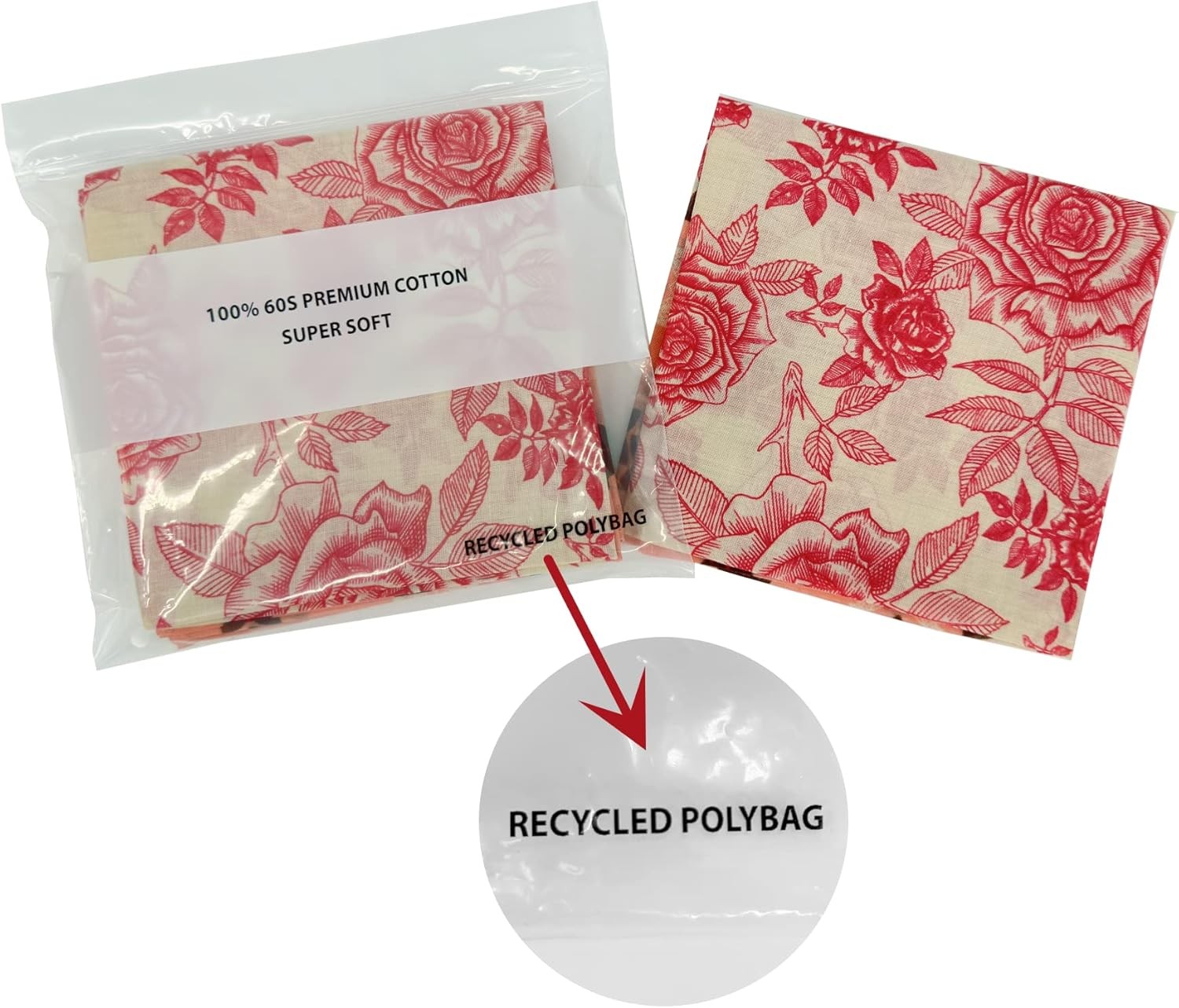 Single Pack Bandanas 60s Premium Cotton Soft Thin Handfeel Large Handkerchief fo