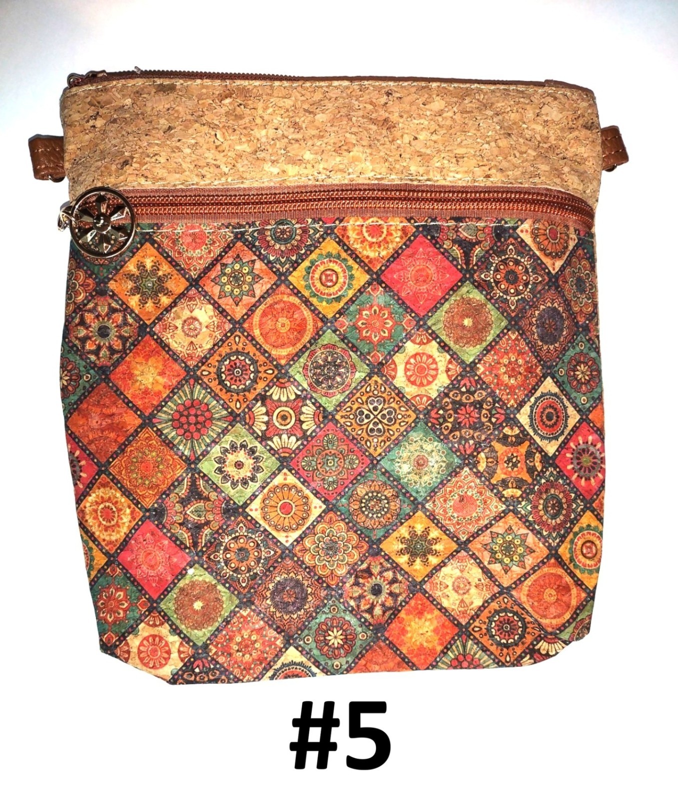Crossbody Vertical Eco-Friendly Cork Bag, Double Zipper Pockets.