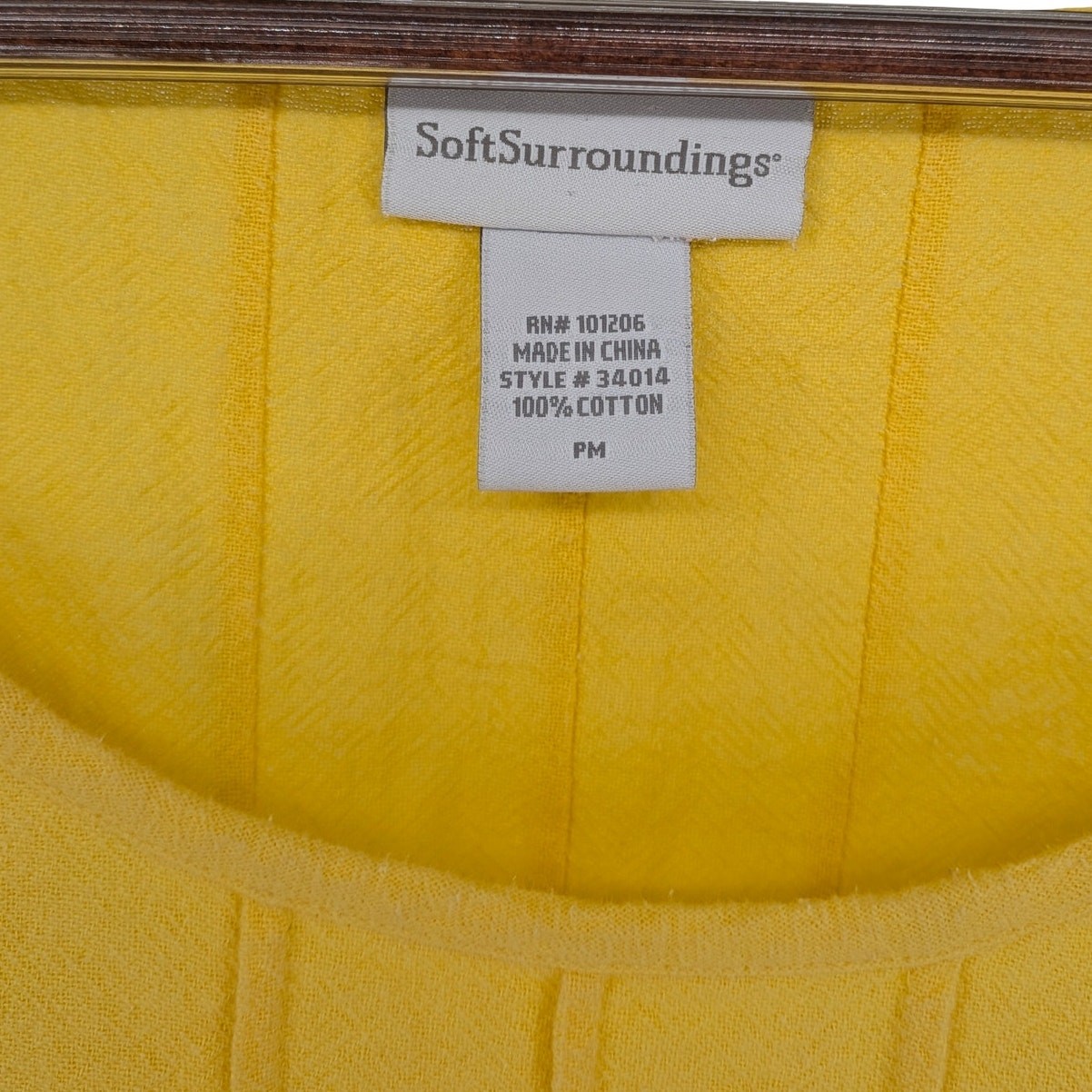 Soft Surroundings Yellow Textured Knit Top Petite Medium 100% Cotton 3/4 Sleeve