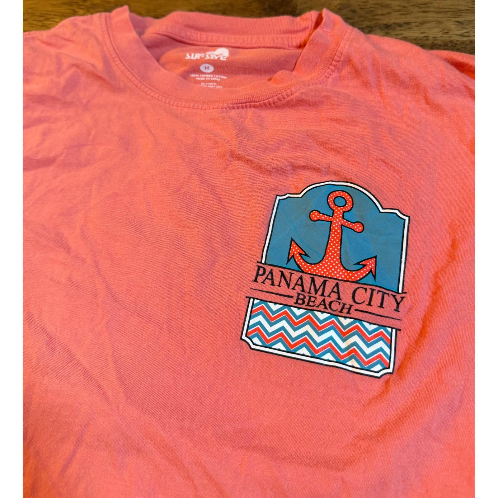 Surf Style Panama City Beach Florida Graphic T-Shirt Coral Pink Medium Anchor