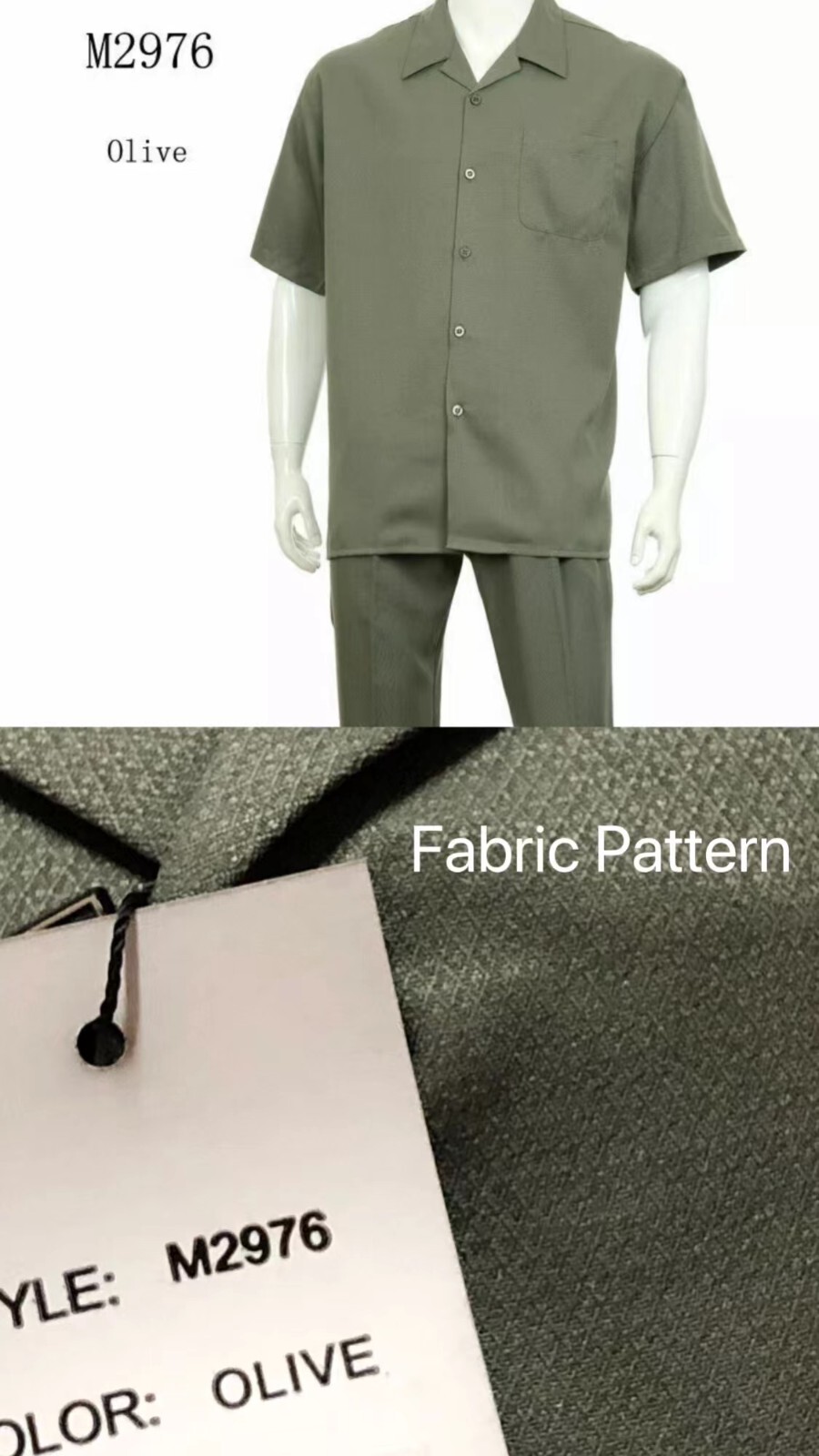 New Men’s 2pc Walking Suit Short Sleeve Casual Shirt & Pants Set Solid M2954 .