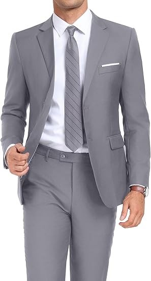 Mens 2 Piece Suit Set Slim Fit 2 Button Dress Suits Tuxedo Set Wedding Blazer