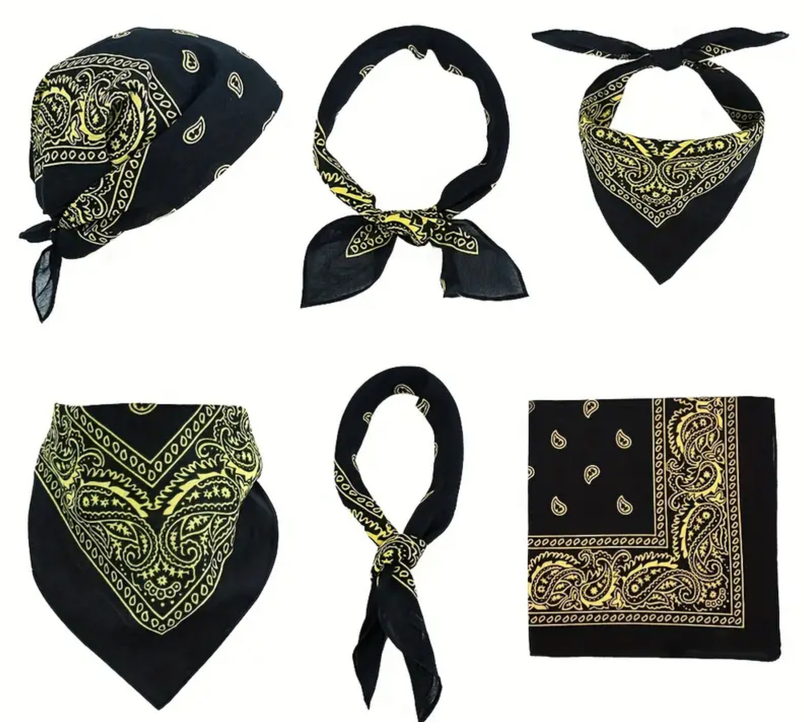 Black Bandana 100% Poly Paisley Print Double-Sided Head Neck Face Mask 21″-22″