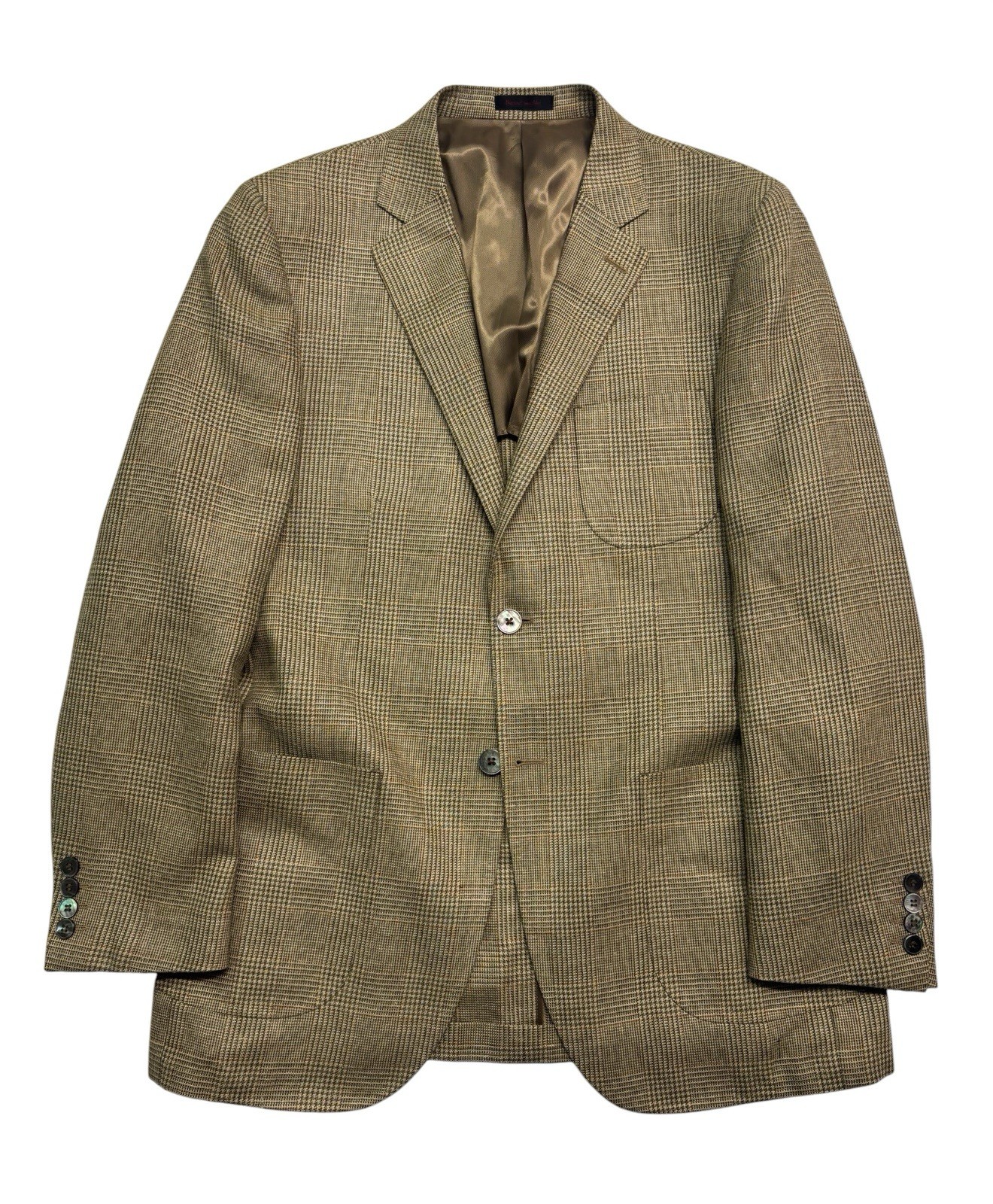 Byron British Style 50R USA 40R Tan Glen Plaid Blazer Jacket Silk Linen Wool