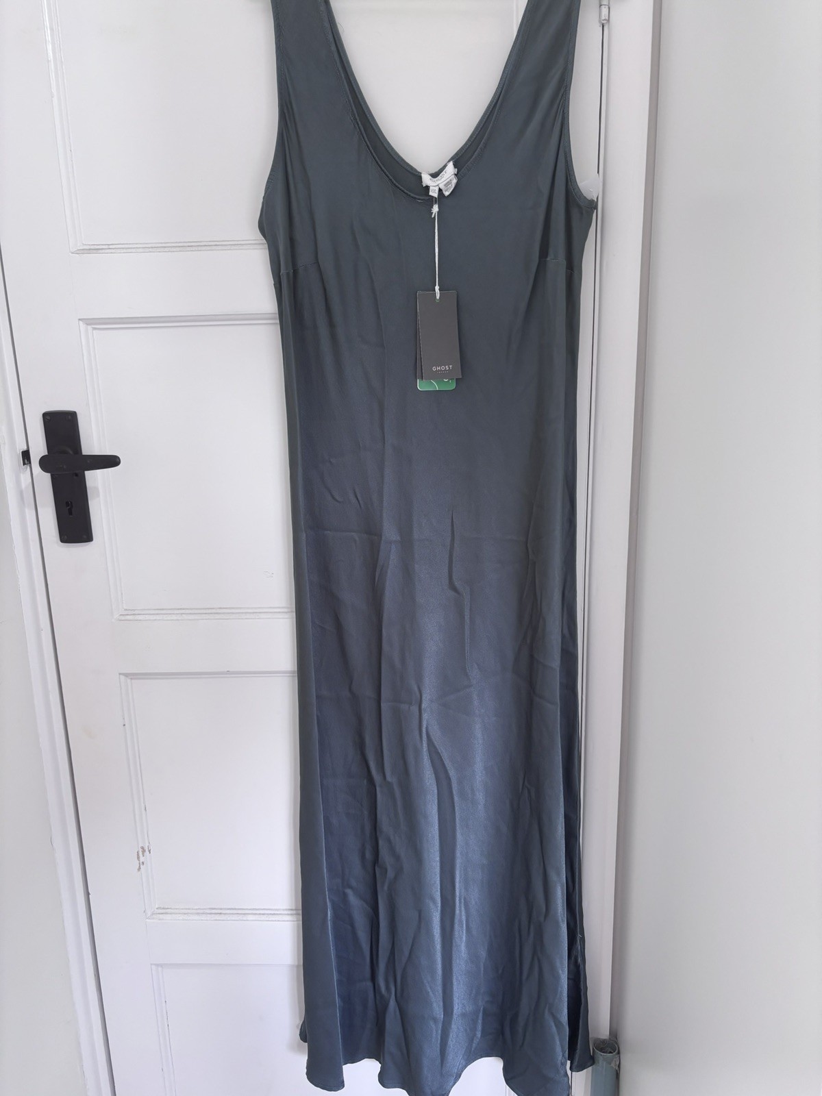 Ghost Midi Dress in slate. Satin Bias Cut. XXL