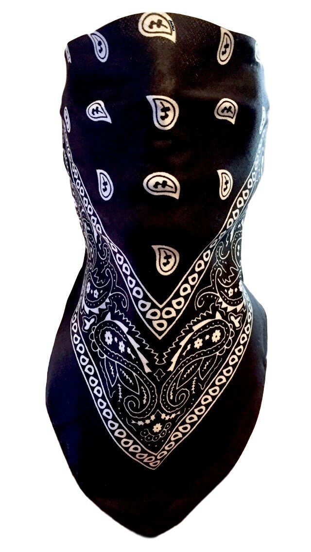 VELCRO®Brand ADJUSTABLE BLACK PAISLEY FACE COVER REVERSIBLE BIKER NECK BANDANA