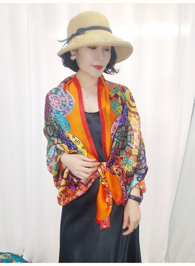 Faux Silk Long Scarf Shawl Sun Protection Beach Wrap Travel Cover for Women