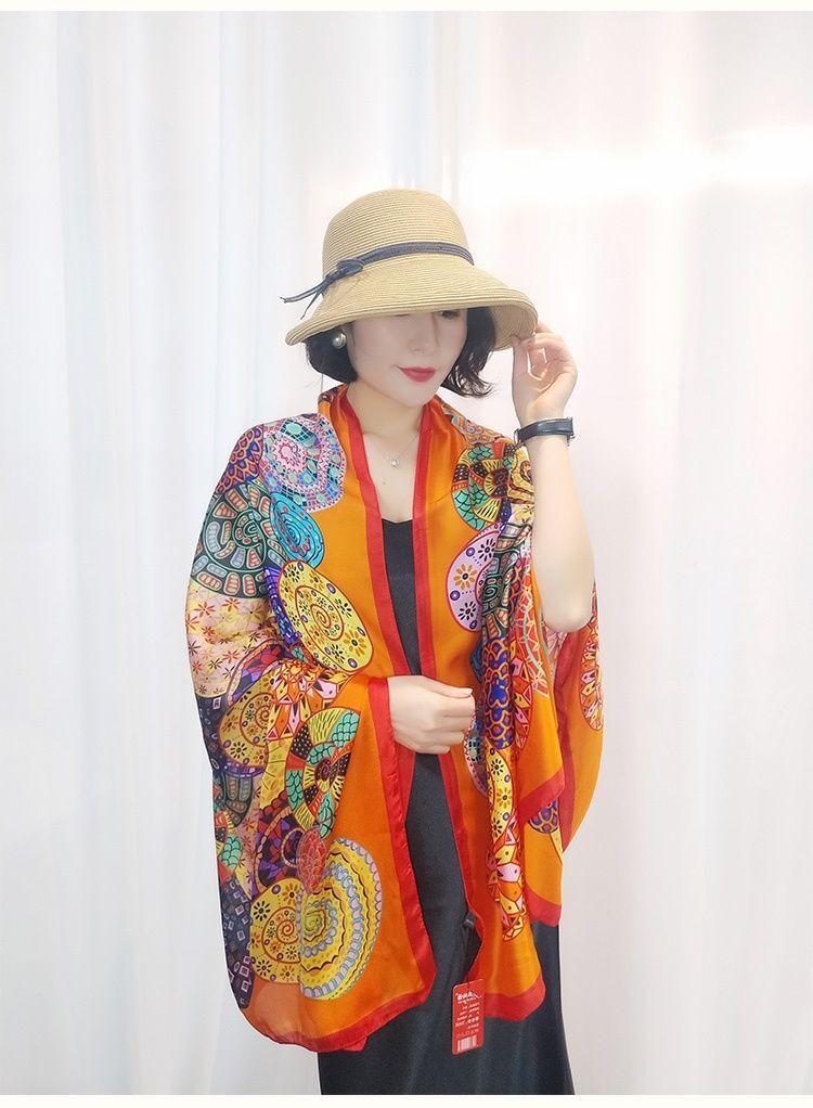 Faux Silk Long Scarf Shawl Sun Protection Beach Wrap Travel Cover for Women