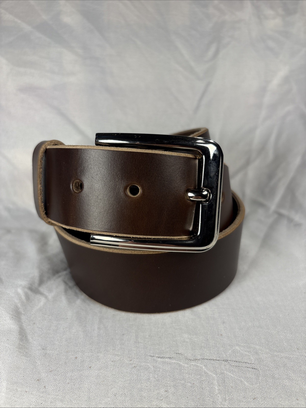 Natural Horween Chromexcel Handmade Leather Belt 1.5 Inch Raw Edge Silver Buckle