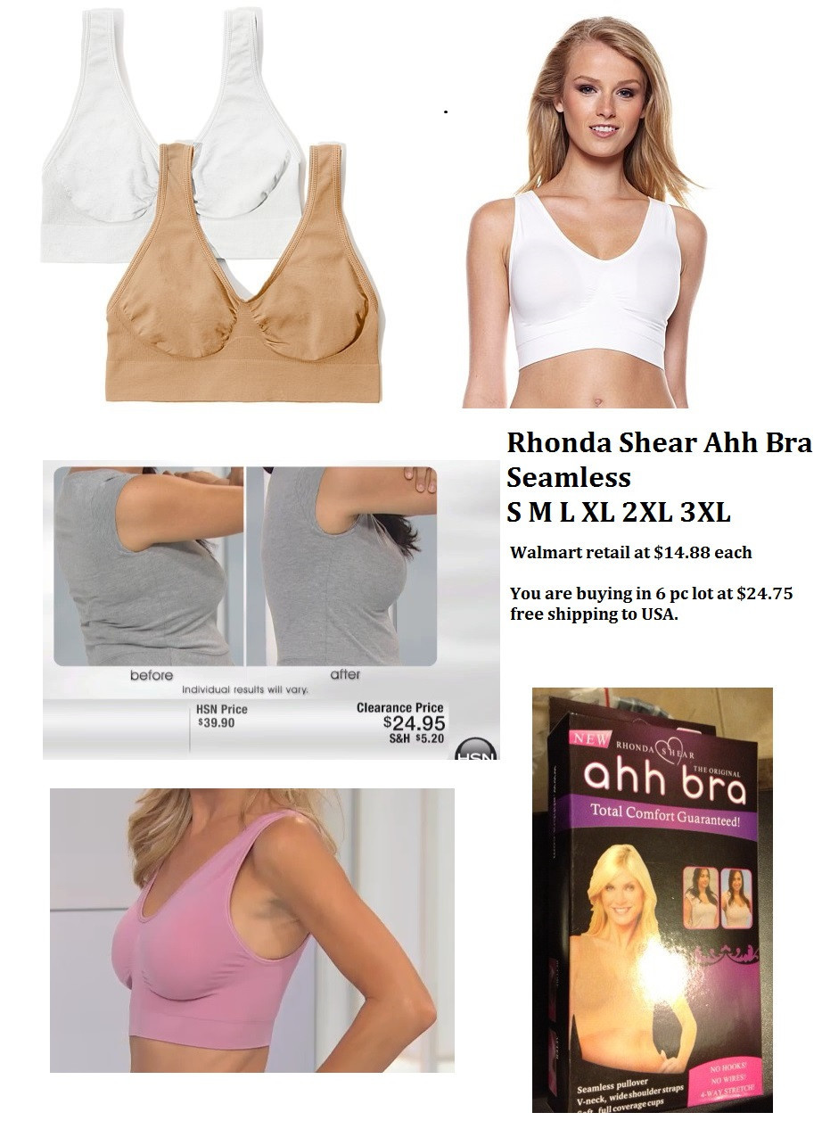 6 PC Lot Rhonda Shear Ahh Bra Seamless S M L XL 2XL 3XL Sport Box xmas US SELLER
