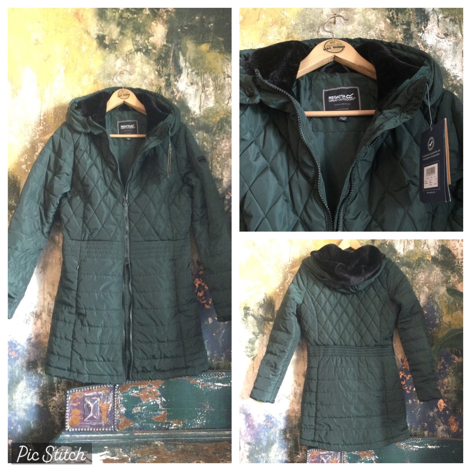 WOMENS QUILTED COAT SIZE 10 GREEN REGATTA NEW USED ON BRITISH FILM INC UK P&P