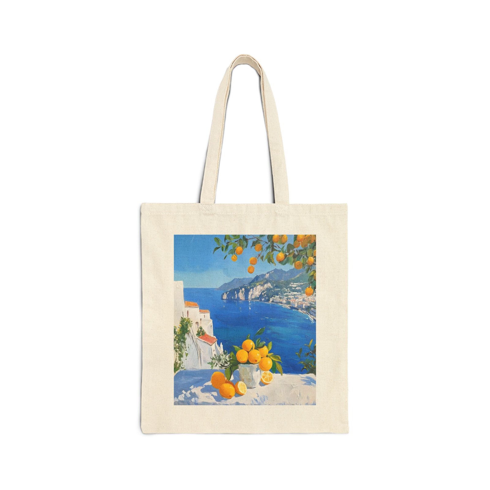 Personalized Mediterranean Lemon Canvas Tote Summer Beach Bag Citrus Fruit Art