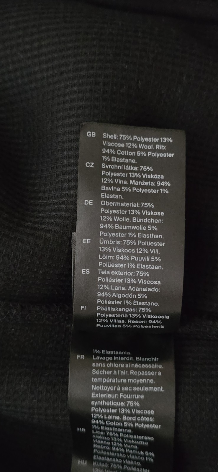 COS Men’s Black Teddy Jacket W/ Funnel Neck