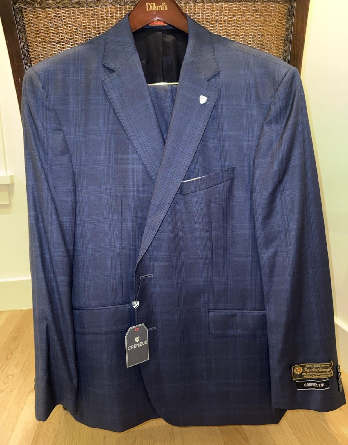 Cremieux Super 150s Wool Blue Plaid 2pc Suit 48R 42W 2-Button Vent