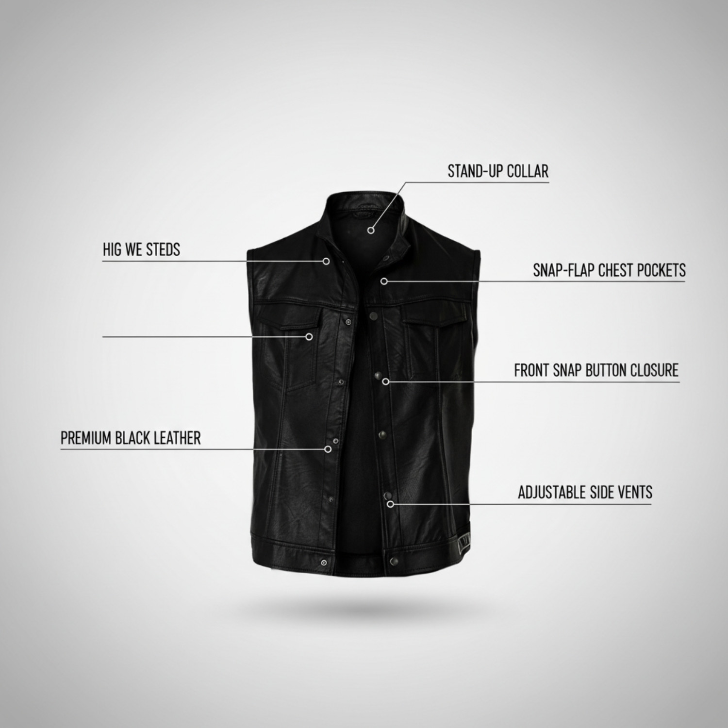 Classic Men’s Black Leather Vest Motorcycle Biker Riding Tactical Waistcoat