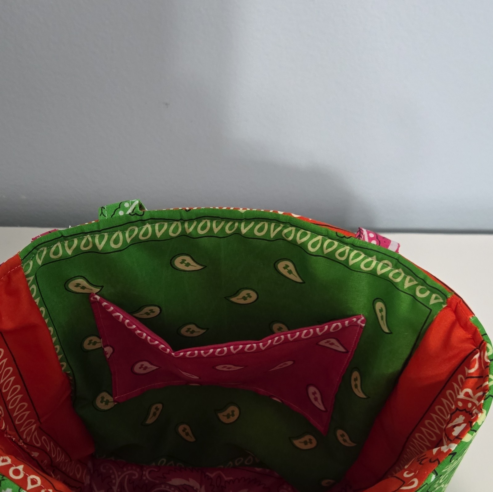 Handmade Women’s Medium Paisley Tote Bag Green Pink Orange Lined Pockets
