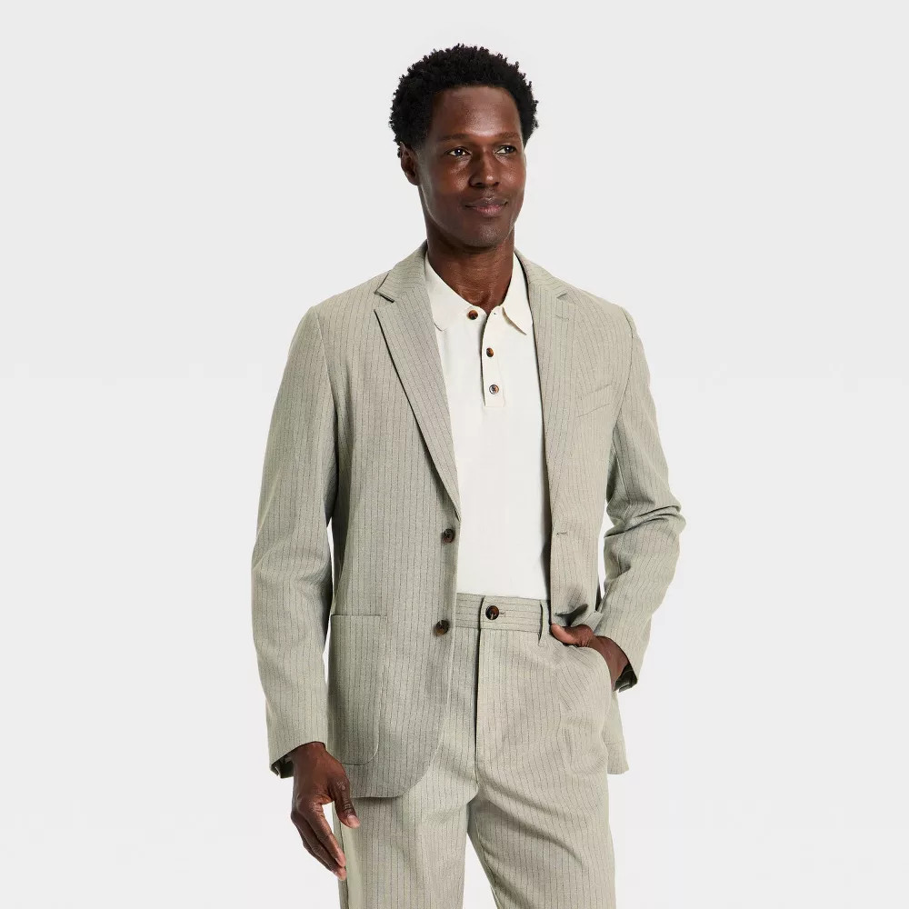 Houston White Men Single Breasted Blazer – Gray Twill Pinstripe L