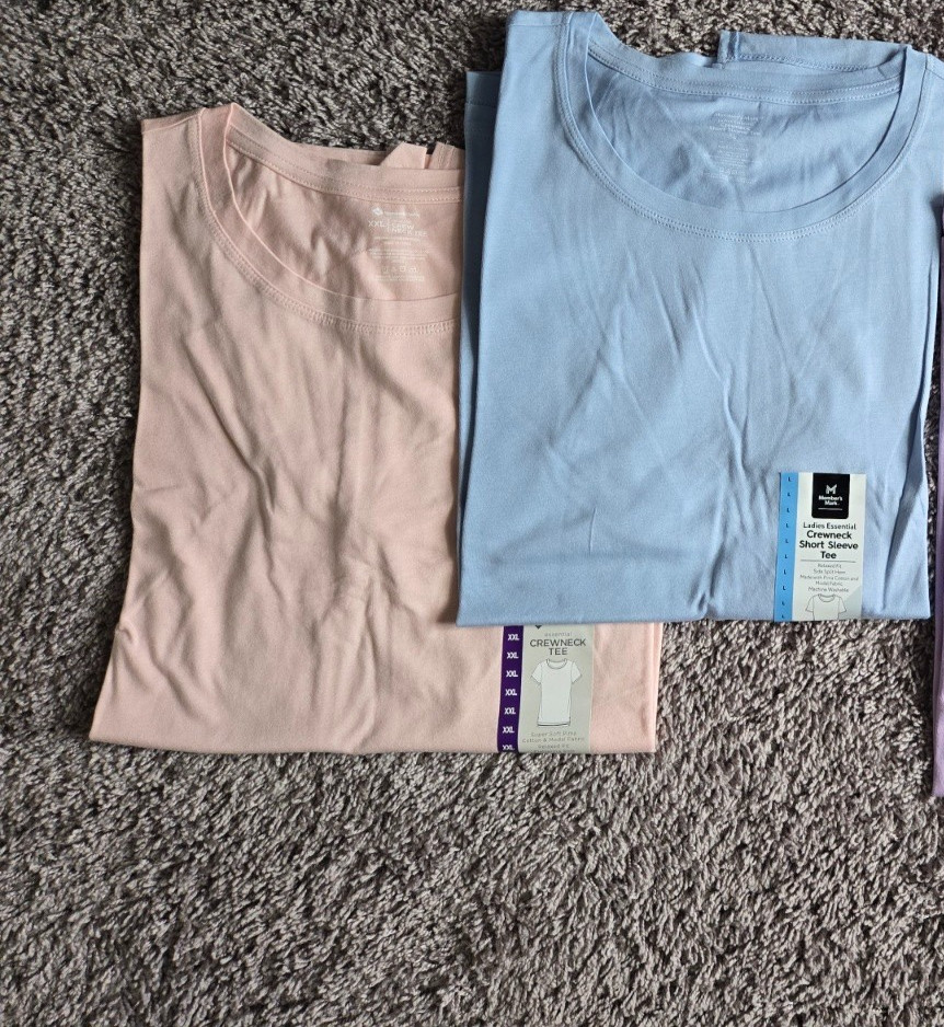 Women’s Ladies Essential Solid Tee Shirt Short Sleeve Crew Neck Casual Top NWT