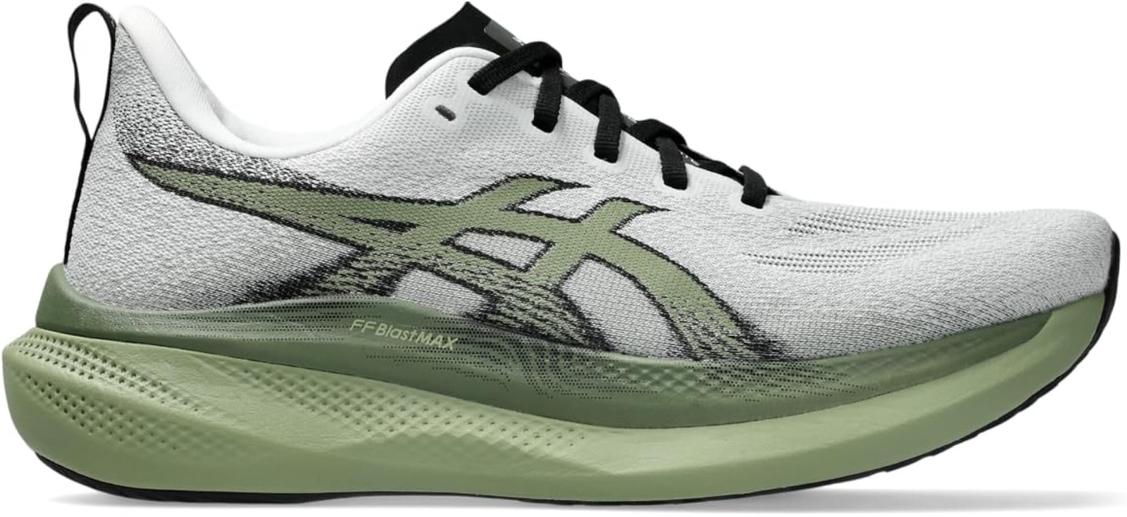 ASICS Men’s GLIDERIDE MAX 2 Running Shoes, 12.5, White/Moss – White/Moss – 12.5