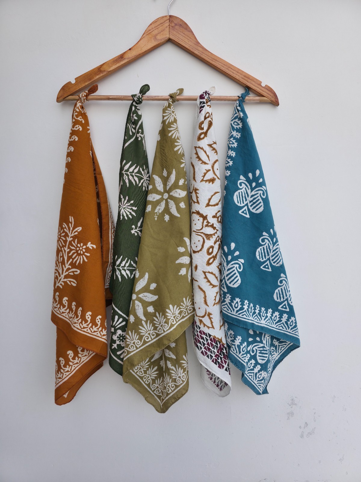 Organic Cotton Bandana Set of 5: Paisley Print Hand Blocked Scarves