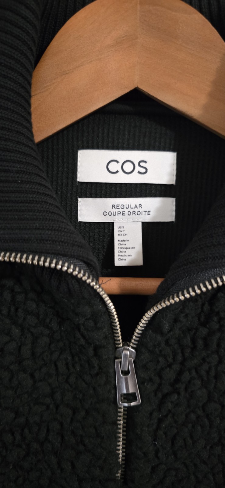 COS Men’s Black Teddy Jacket W/ Funnel Neck