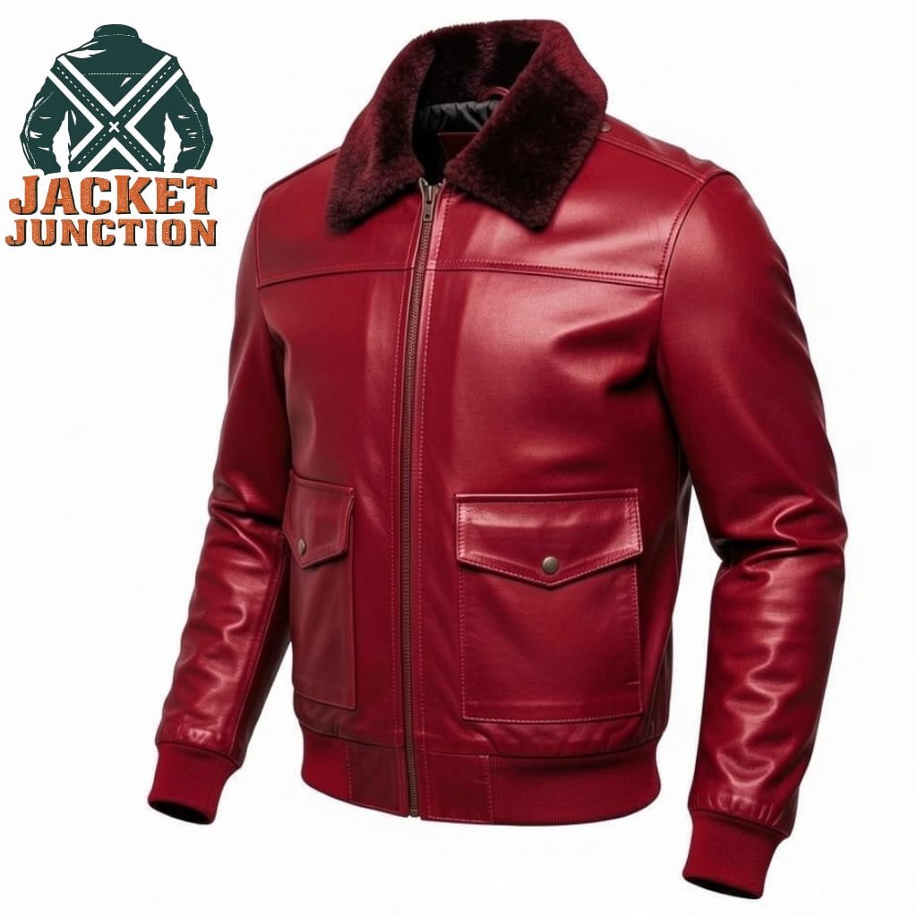 Men’s Lambskin Leather Bomber Jacket Faux Fur Collar Aviator Pilot Coat