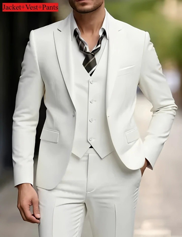 Men’s 3-Piece Slim Fit Suit Set Formal Wedding Business Party Blazer Vest Pant