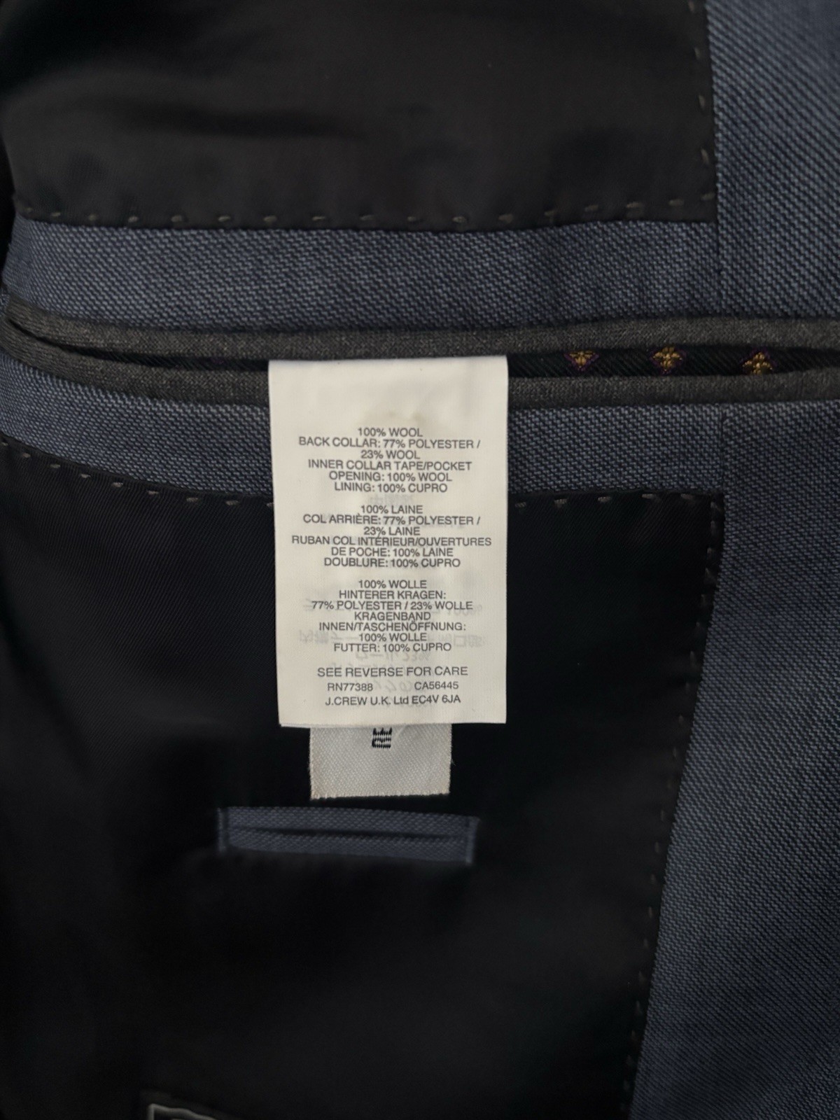 J Crew Suit Mens 38S Blue Ludlow Tollegno 1900 Slim Fit Wool Full 2 Piece 30×30