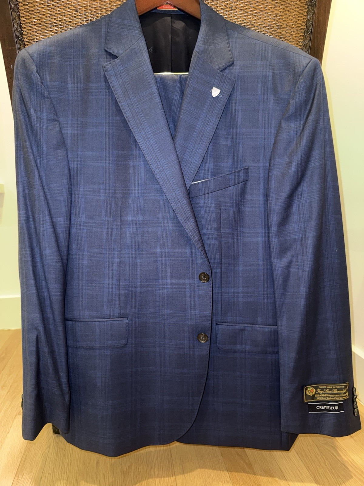Cremieux Super 150s Wool Blue Plaid 2pc Suit 48R 42W 2-Button Vent