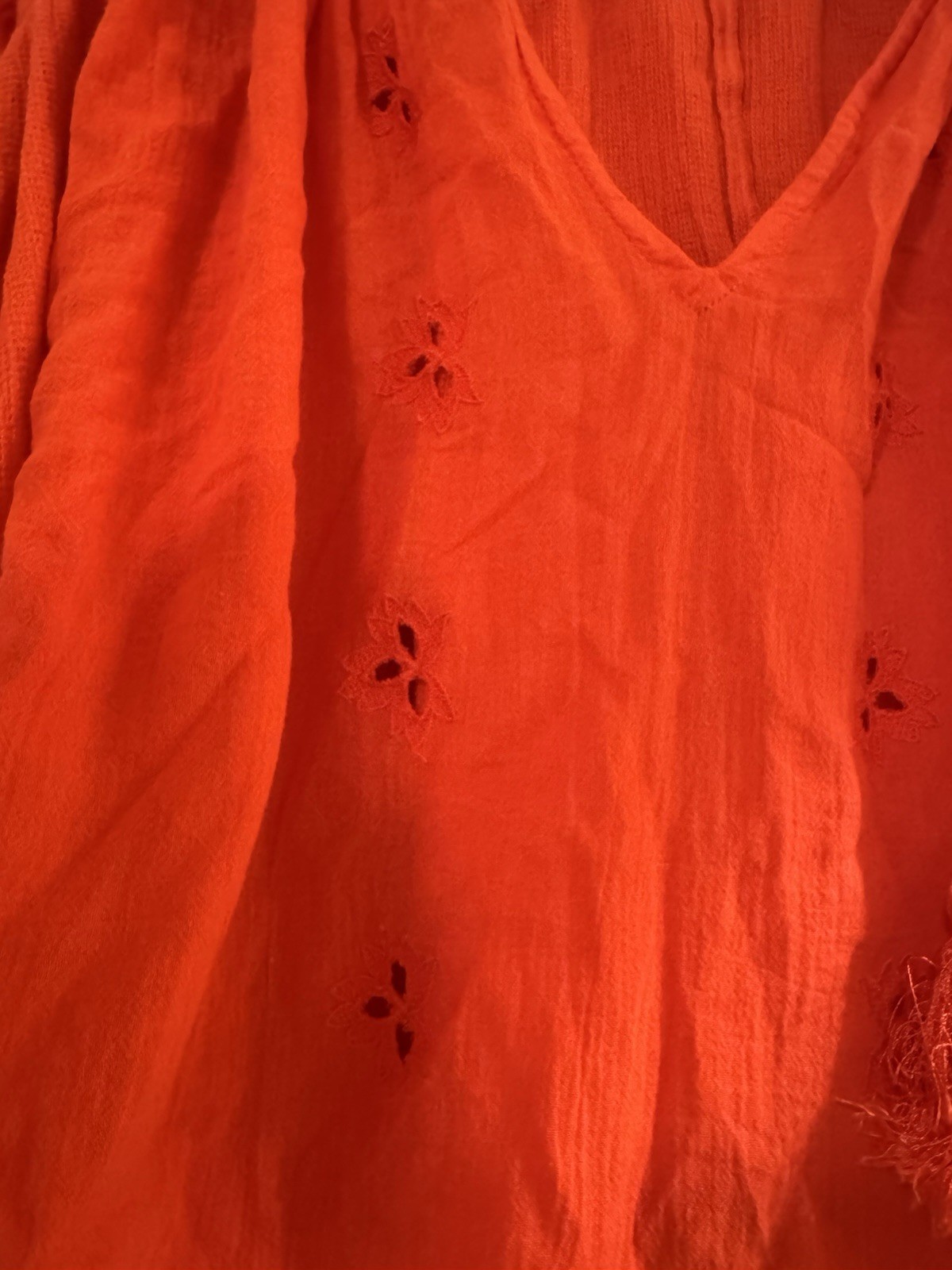 Free People Orange Knit Hoodie XS 100% Cotton V-Neck Hooded Cropped Tassel