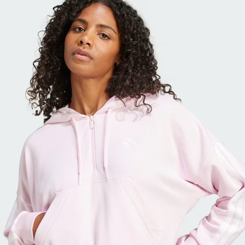 adidas women Essentials 3-Stripes French Terry Quarter-Zip Hoodie