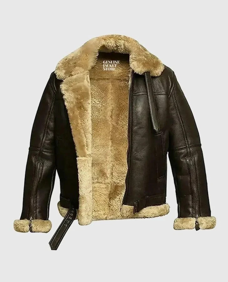 Men’s B3 RAF Shearling Real Leather Aviator Flying Bomber Jacket Brown