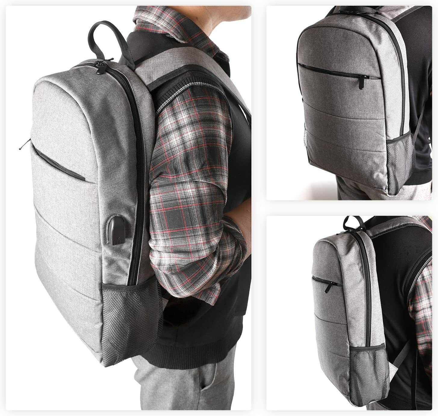 New Large Grey Business Laptop Waterproof Backpack Travel College School Bag