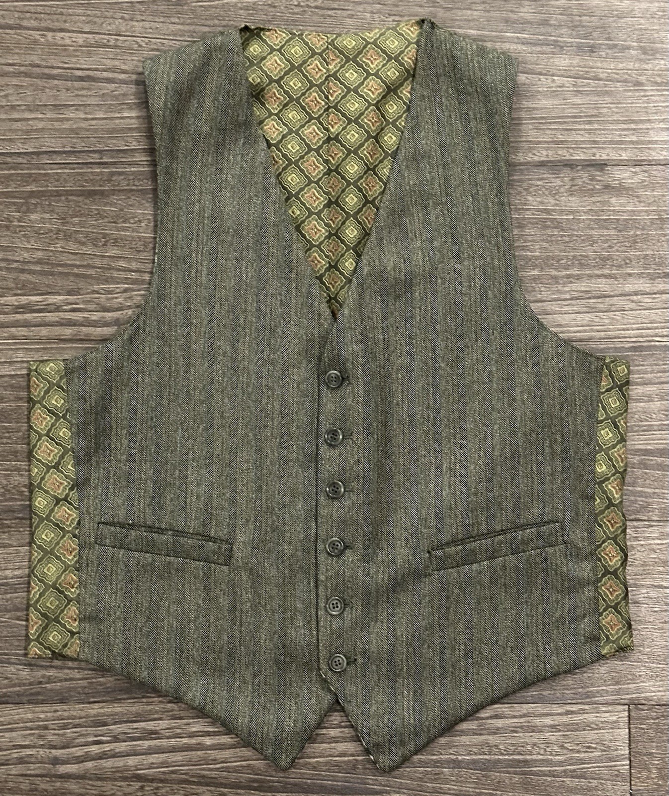 1960s/70s Robert Hall 3 Piece Vintage Suit Sage Green Reversible Vest Size 40R