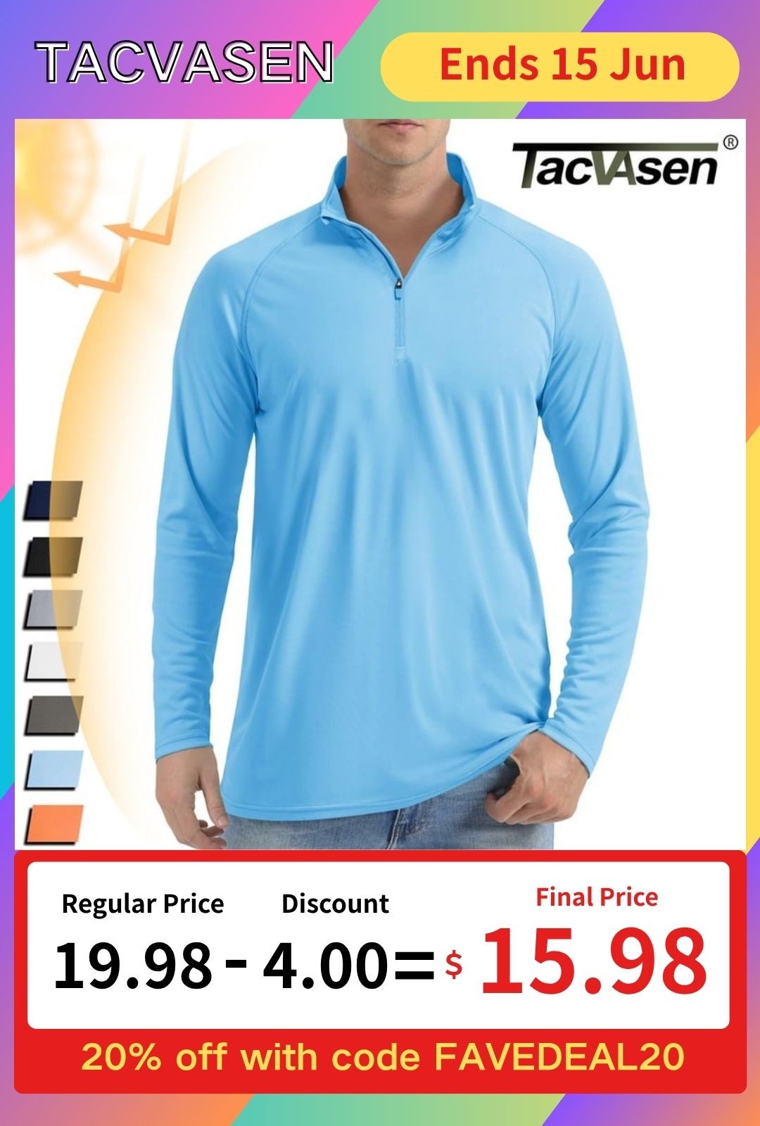 UPF50+ Men’s 1/4 Zip Sun Block UV Shirts Long Sleeve Performance Fishing T-Shirt