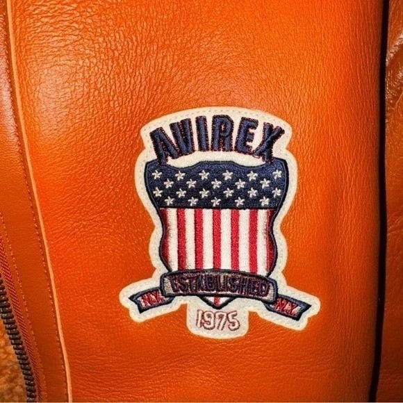 Avirex USA Mens Orange Leather B-3 Bomber Shearling Flight Jacket Size S to 3XL