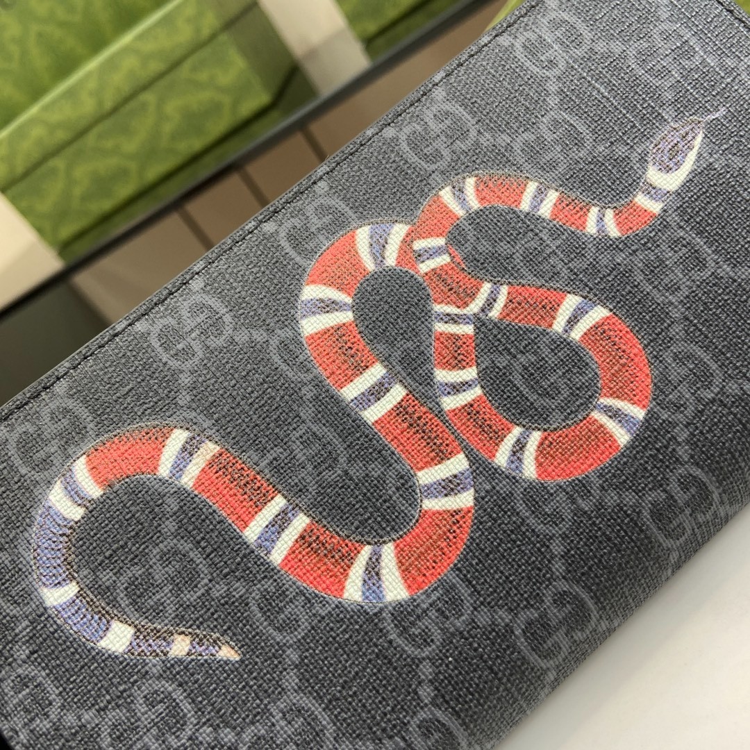GG Black Supreme Canvas Kingsnake Zip Around Long Wallet 19*10*2.5
