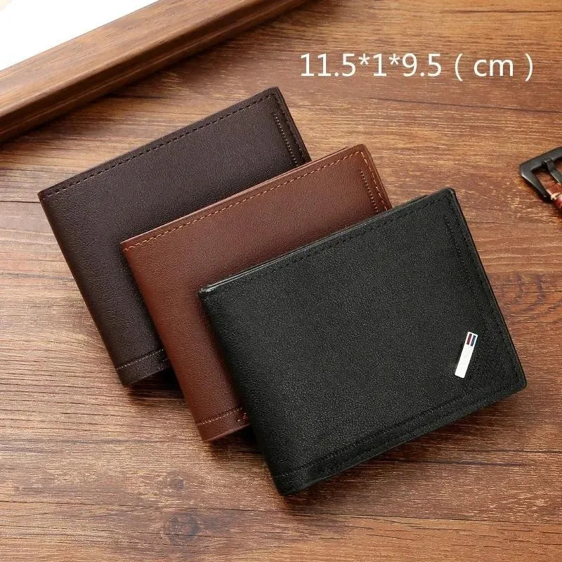 Engrave Custom Name Men’s Short Frosted Leather Wallet Multi-Slot Coin Pocket
