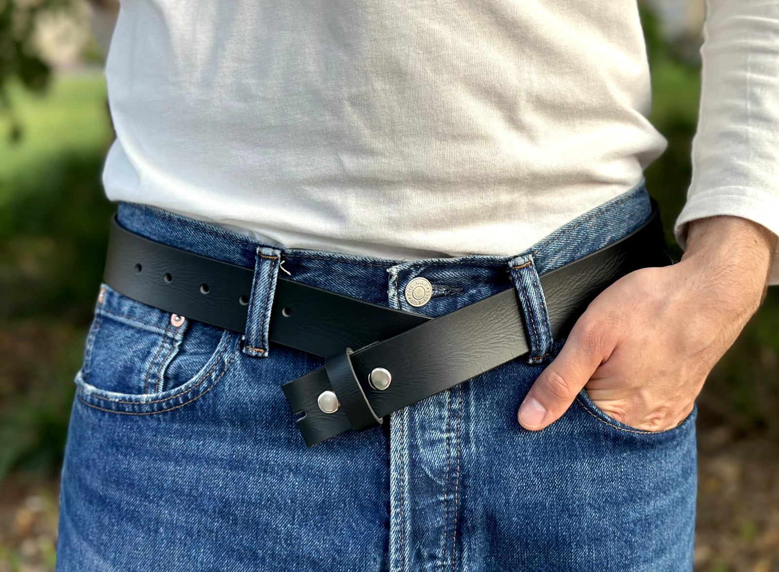 Handmade Genuine Men’s Belt Full Grain Leather Without Buckle Heavy Duty Western