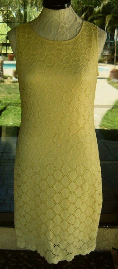 Ronnie Niclole Sleeveless Lined Yellow Eyelet Dress Sz. 12 40″ Bust