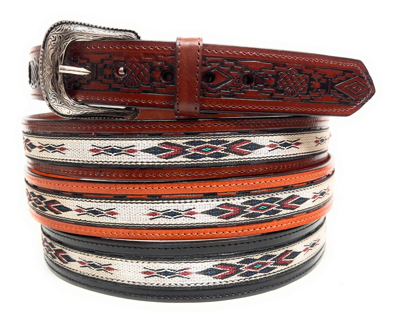 MEN’S WESTERN LEATHER BELT. SADDLE HORSE SOUTHWESTERN STYLE COWBOY RODEO BELT