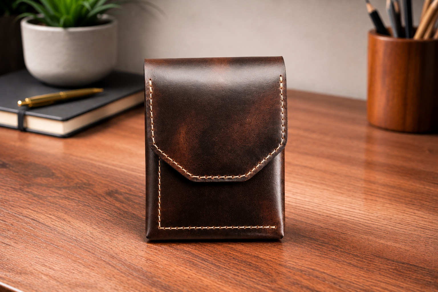 Leather Cash Wallet for Men, Slim Front Pocket Card Holder, Handmade Minimalist