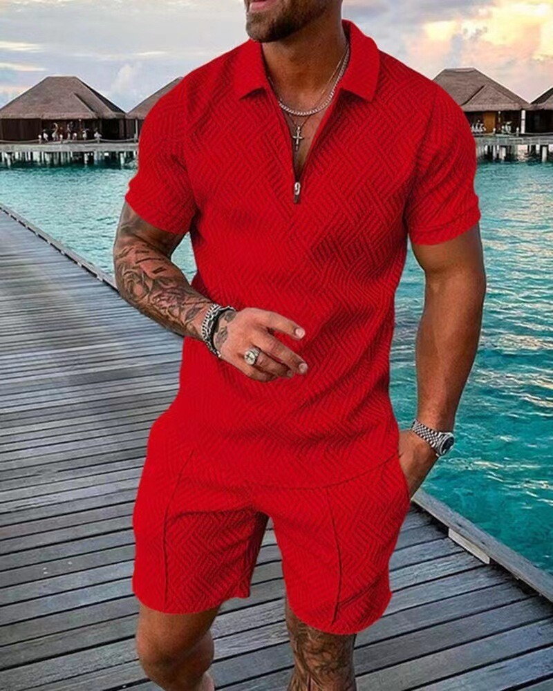 Mens Short Sets 2 Piece Outfits Pol Shirt Casual Short Sleeve and Shorts Set