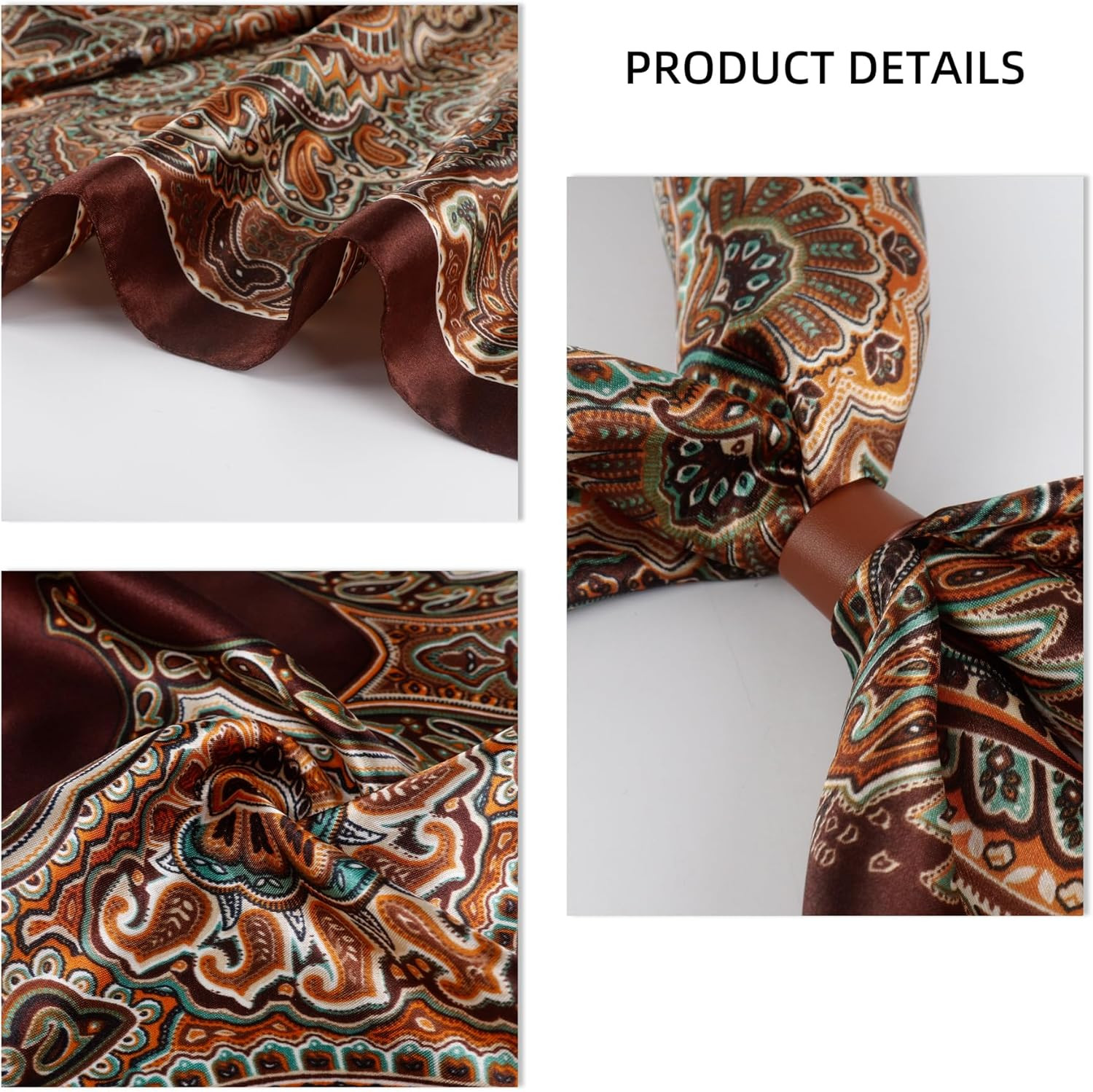 35 Inch Wild Rag Cowboy Bandana Scarf Large Neckerchief Silk Feel R-dark Brown